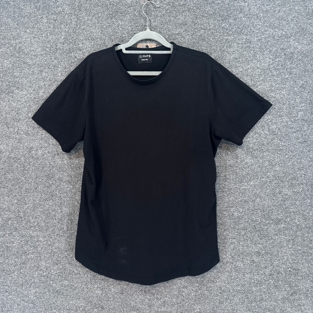 Cuts Curve Hem Tshirt Mens Large Black Short Sleeve Crew Neck Casual Tee
